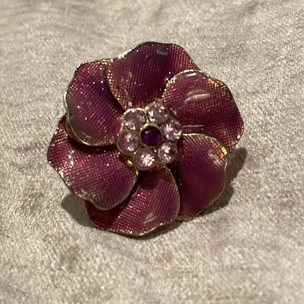 Vintage 80’s Purple Enamel Flower Ring Size 6